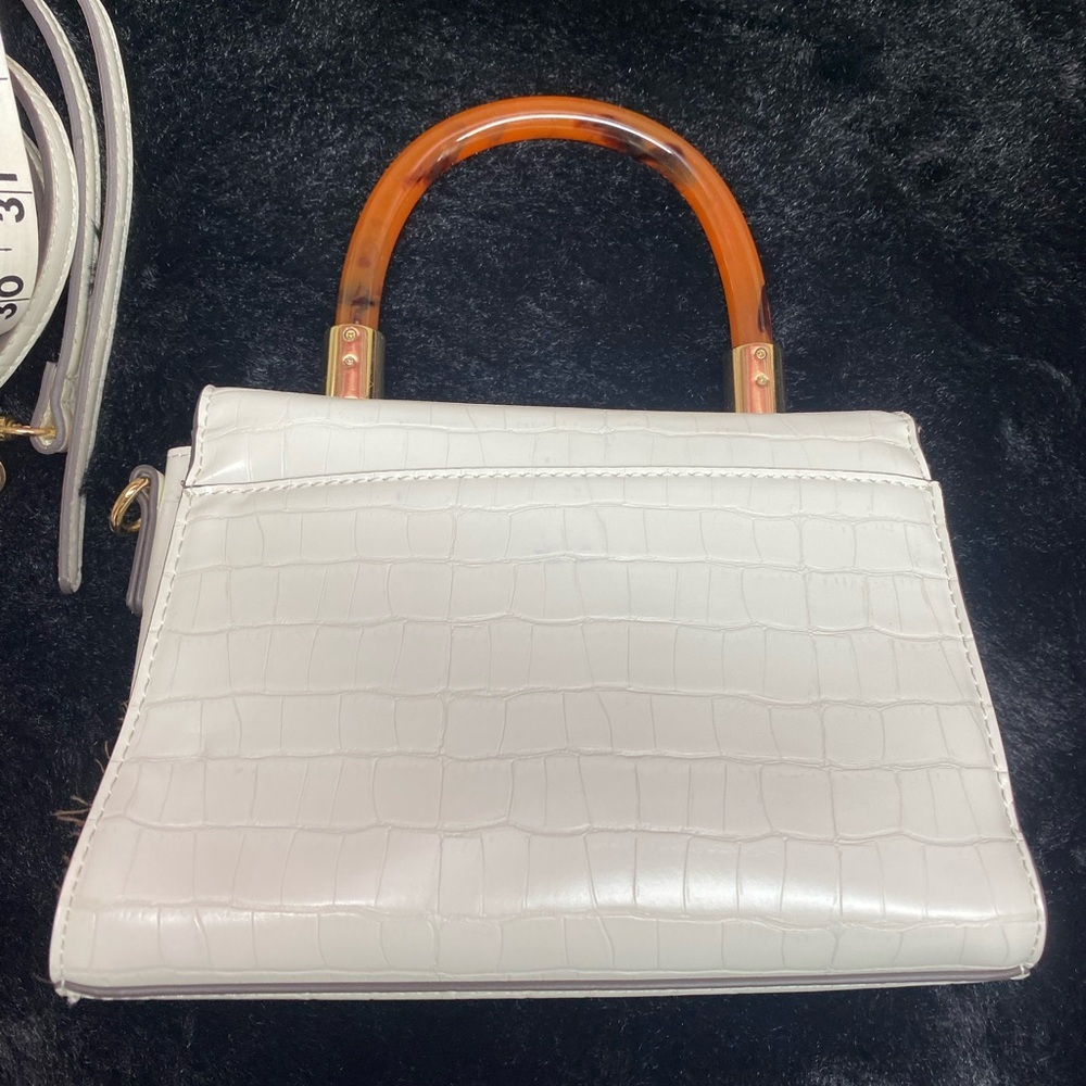 Elegant White Croc-Embossed Handbag with Tan Accents For Little Girls Mini Purse - Picture 4 of 5